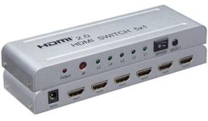 sn-89 PremiumCord 4Kx2K@60Hz HDMI switch 5:1 kovový s dálkovým ovladačem a napájecím adaptérem