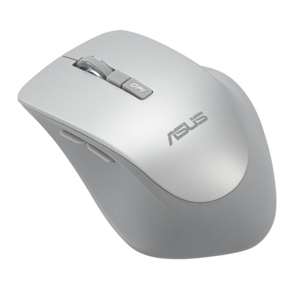 ASUS WT425/Ergonomická/Optická/Pro praváky/1 600 DPI/Bezdrátové USB/Stříbrná