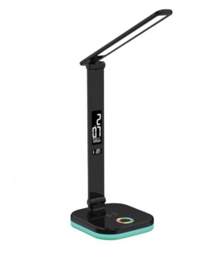 Platinet PDL711RGBB stolní LED lampa stmívatelná, bezdrátové nabíjení, hodiny, černá