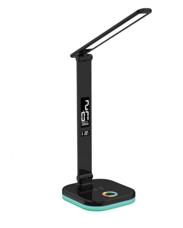Platinet PDL711RGBB stolní LED lampa stmívatelná, bezdrátové nabíjení, hodiny, černá