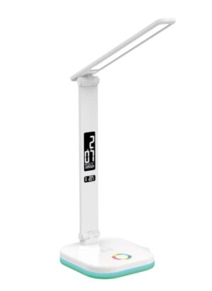 Platinet PDL711RGBW stolní LED lampa stmívatelná, bezdrátové nabíjení, hodiny, bílá