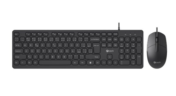 Klávesnice C-TECH KBM-105, drátový combo set s myší, USB, CZ/SK