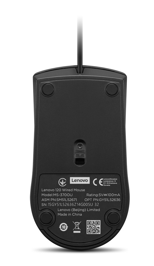 Lenovo 120/Kancelářská/Optická/1 600 DPI/Drátové USB-A/Černá