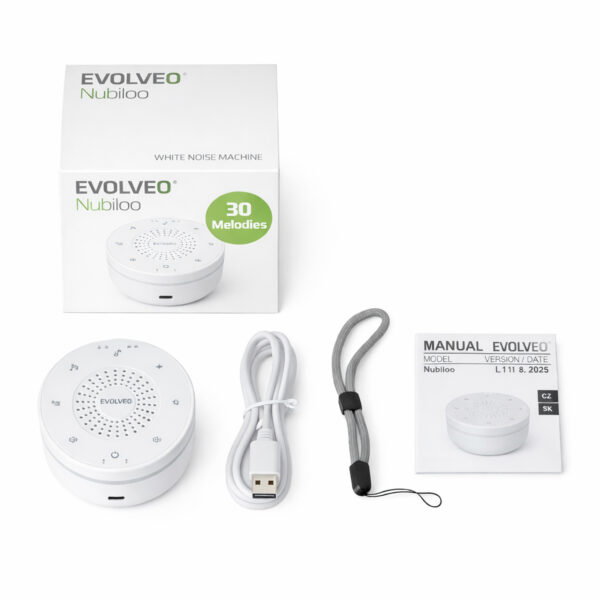 7-8 EVOLVEO Nubiloo – uspávací modul s bílým šumem, ukolébavkami a barevným světlem na dobrou noc