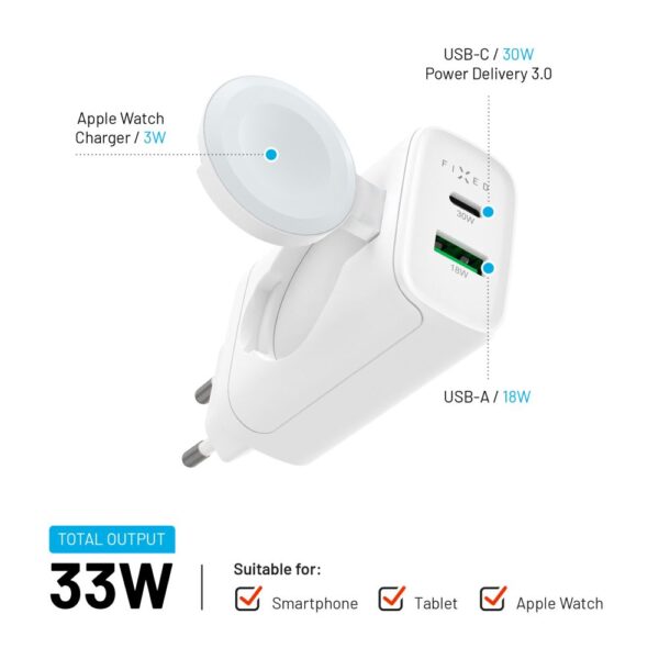 Síťová nabíječka FIXED Power Socket, 33W, bílá