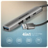 AXAGON HUE-STA, 4x USB ALU STRIP hub, 1x USB-A 5Gbps, 2x USB-A & 1x USB-C 480Mbps, kabel USB-A 12cm
