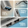 AXAGON HUE-STC, 4x USB ALU STRIP hub, 1x USB-A 5Gbps, 2x USB-A & 1x USB-C 480Mbps, kabel USB-C 12cm