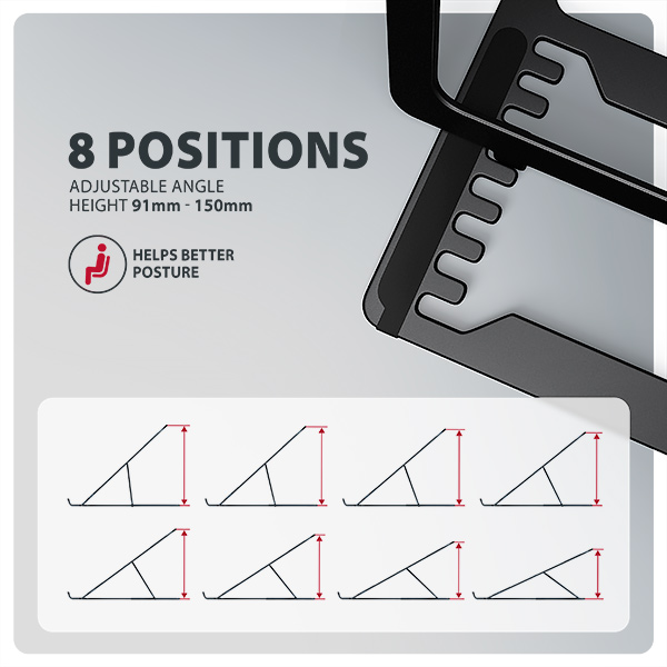 AXAGON STND-LAB, hliníkový stojan pro notebooky 10"-17.3", nastavitelná výška, černý