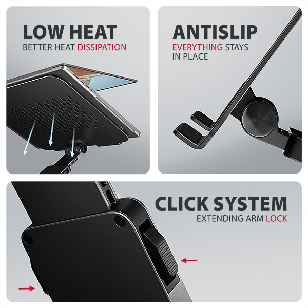 AXAGON STND-LRB, hliníkový stojan pro notebooky 10"-17.3" s nast. výškou, úhlem a 360° rotací, černý