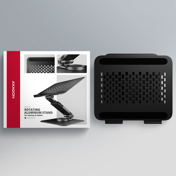 AXAGON STND-LRB, hliníkový stojan pro notebooky 10"-17.3" s nast. výškou, úhlem a 360° rotací, černý