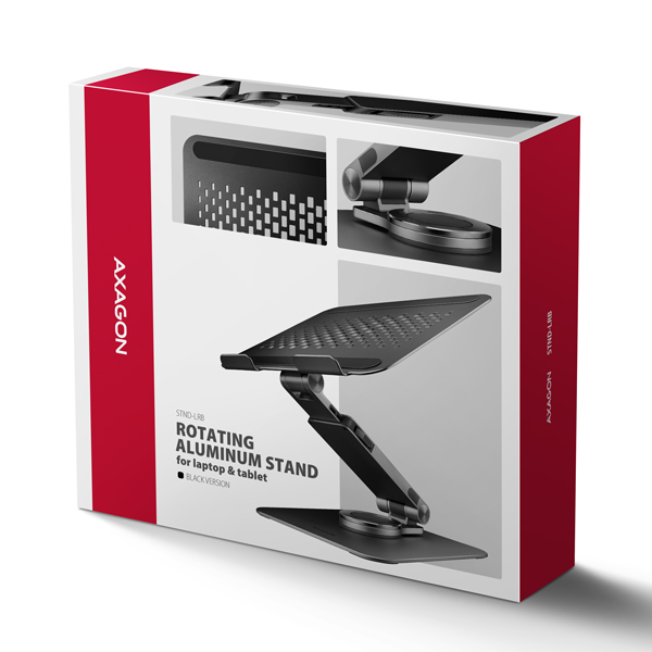 AXAGON STND-LRB, hliníkový stojan pro notebooky 10"-17.3" s nast. výškou, úhlem a 360° rotací, černý