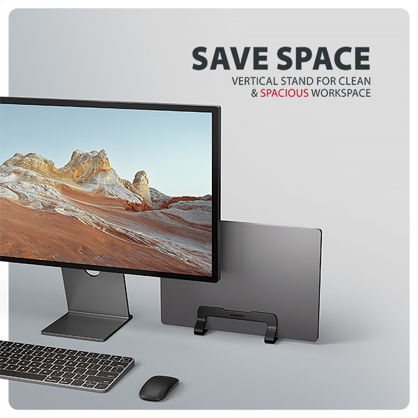 AXAGON STND-VB, vertikální hliníkový stojan pro notebooky 10"-17.3, nastavitelný rozestup, černý