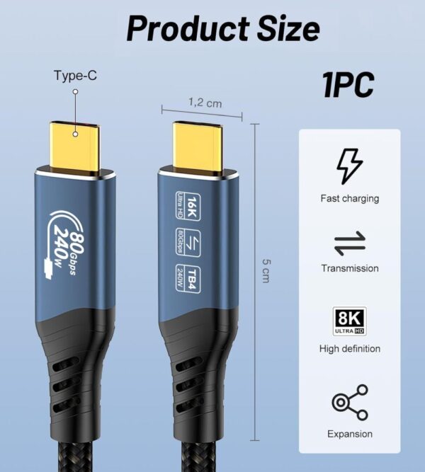 img-5-1-1 PremiumCord USB4™ Version2.0 80Gbps 16K@60Hz 240W Thunderbolt 3 a 4 kabel 1,2m