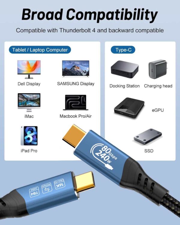 PremiumCord USB4™ Version2.0 80Gbps 16K@60Hz 240W Thunderbolt 3 a 4 kabel 1m