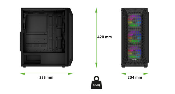 EVOLVEO Xenon, Midi Tower/4x ARGB/mesh+sklo