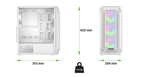 EVOLVEO Xenon, Midi Tower/ 4x ARGB/ mesh+sklo