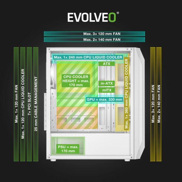 EVOLVEO Xenon, Midi Tower/ 4x ARGB/ mesh+sklo
